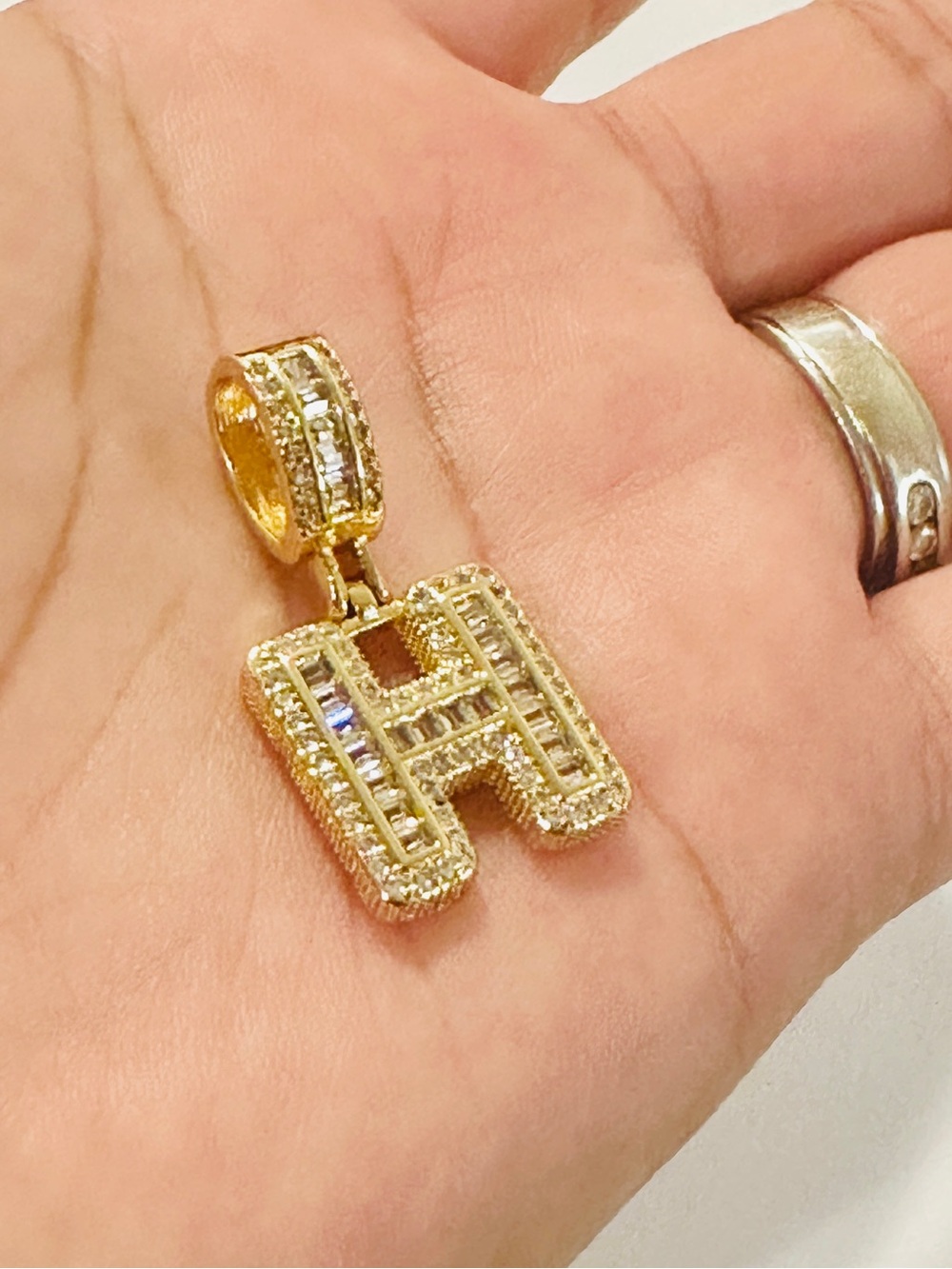 Gold Letter H with Crystals - Unisex Charm Pendant.